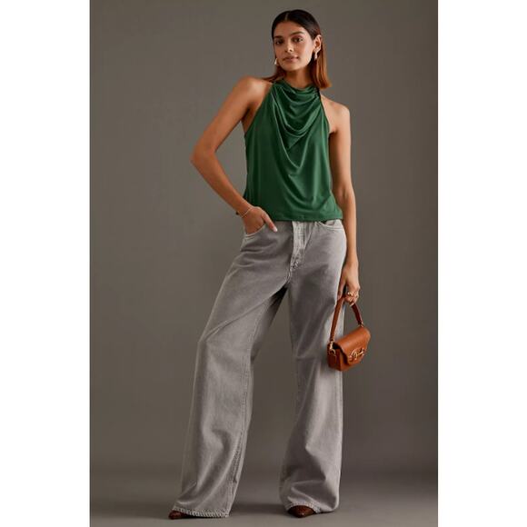 By Anthropologie Draped Cowl-Neck Halter Top in Dark Green Size M NWT $68 - Picture 2 of 8